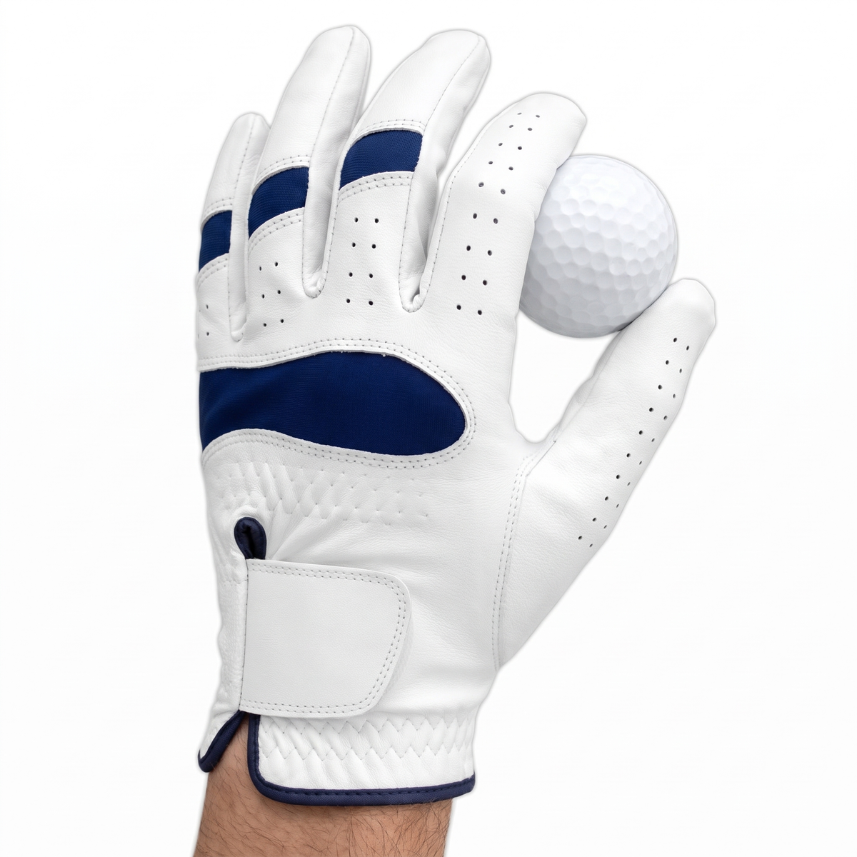 Hand wearing the Murbie Fairway G2 golf glove holding a golf ball