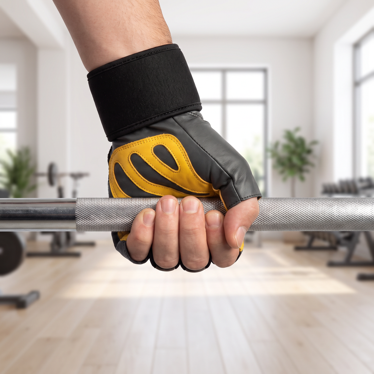 Lifter wearing the Murbie Iron I2 weightlifting gloves in the gym
