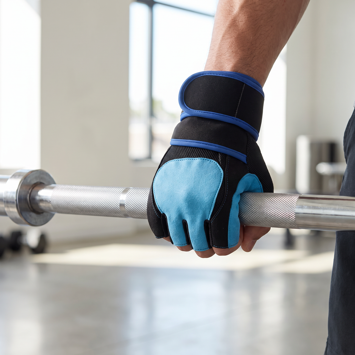 Lifter wearing the Murbie Iron I8 weightlifting gloves in the gym