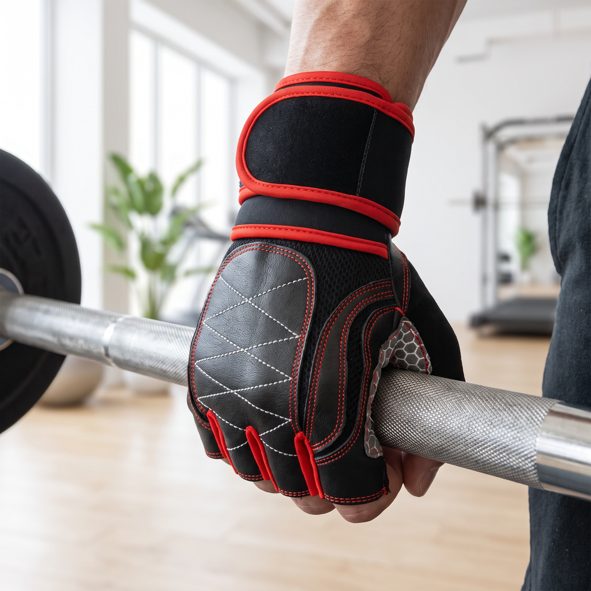 Lifter wearing the Murbie Iron I7 weightlifting gloves in the gym