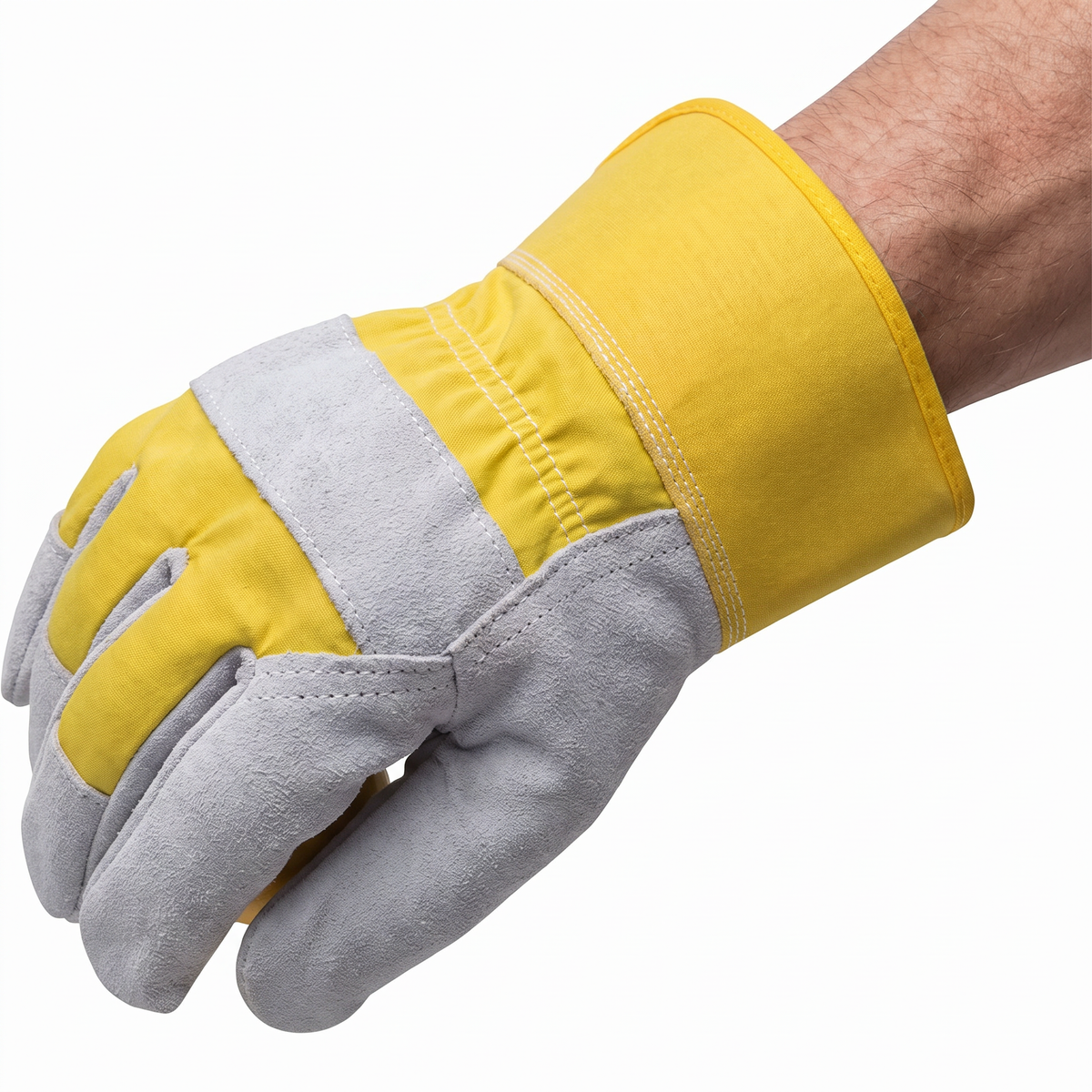 Hand wearing the Murbie Haul L2 leather palm gloves at work