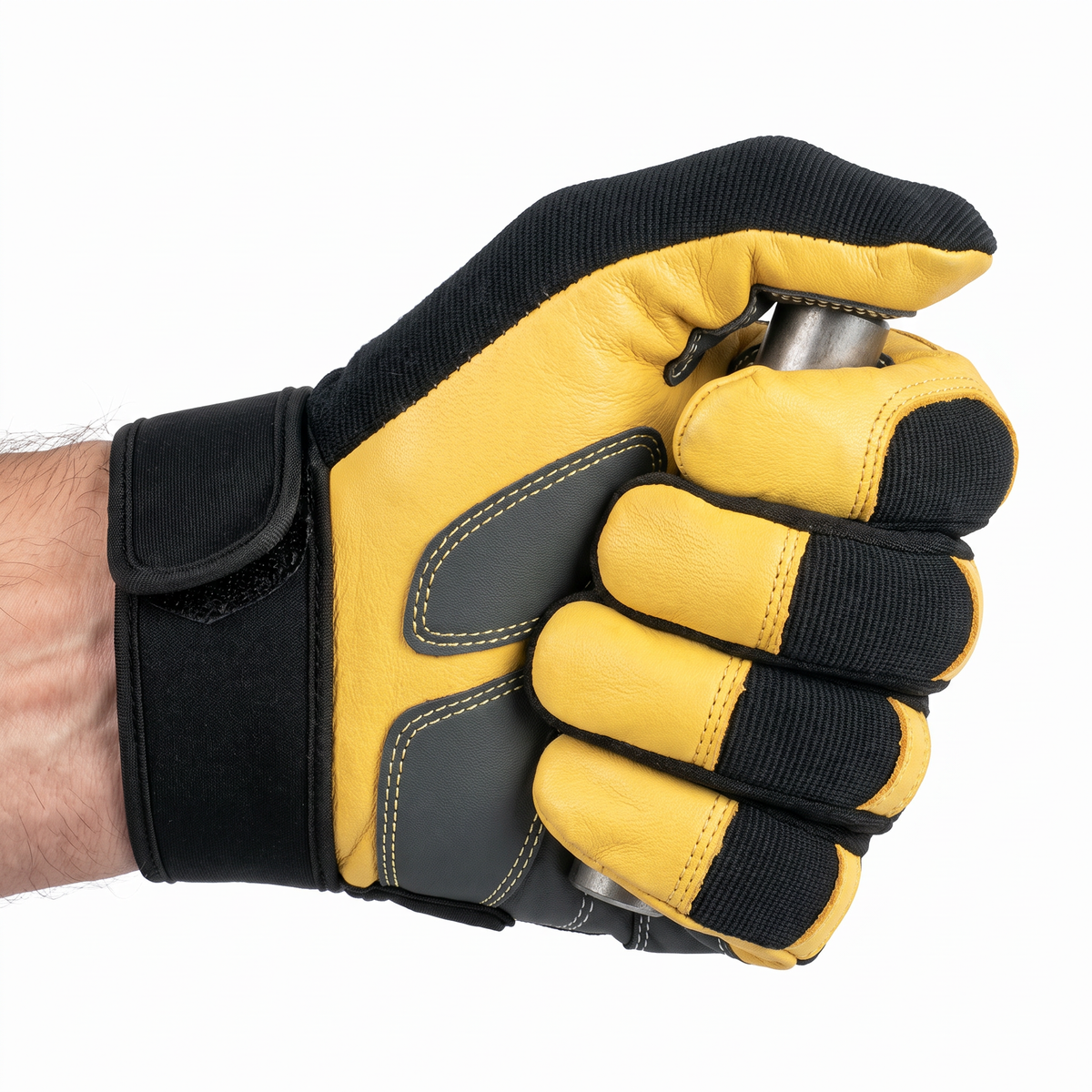 Hand wearing the Murbie Torque M1 deerskin mechanic gloves at work