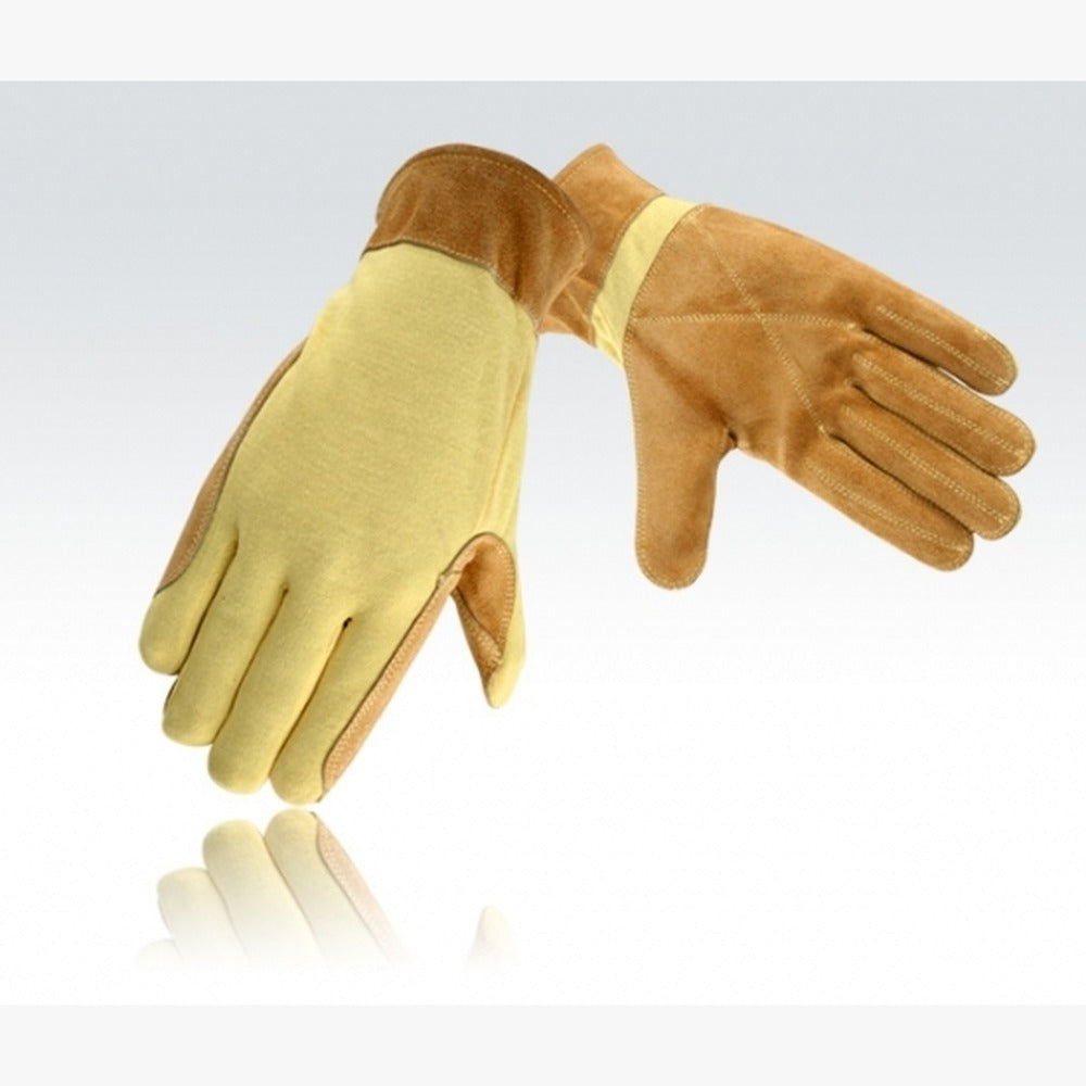 Murbie Edge C1 cut-resistant work gloves with aramid shell and beige leather palm