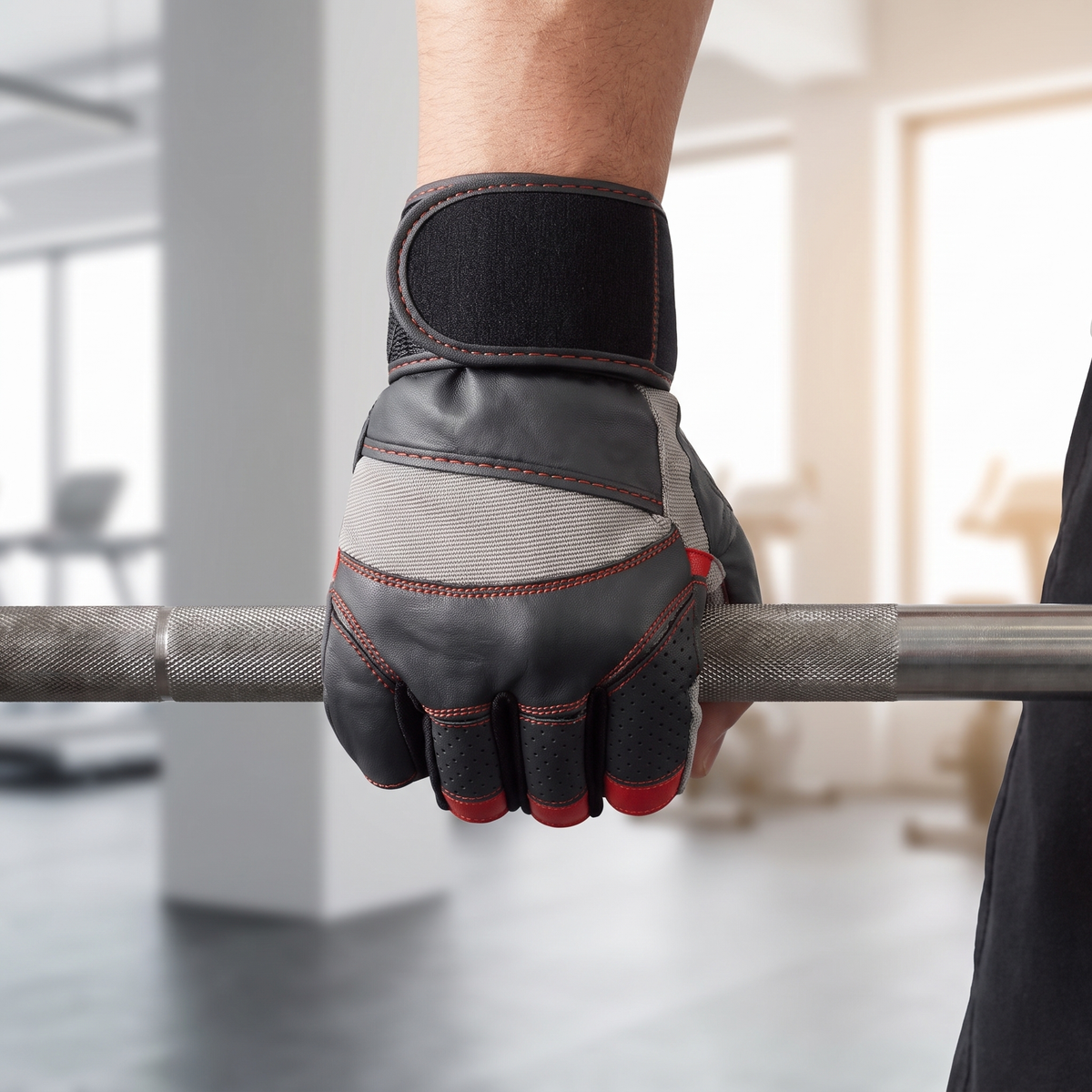 Lifter wearing the Murbie Iron I1 weightlifting gloves in the gym