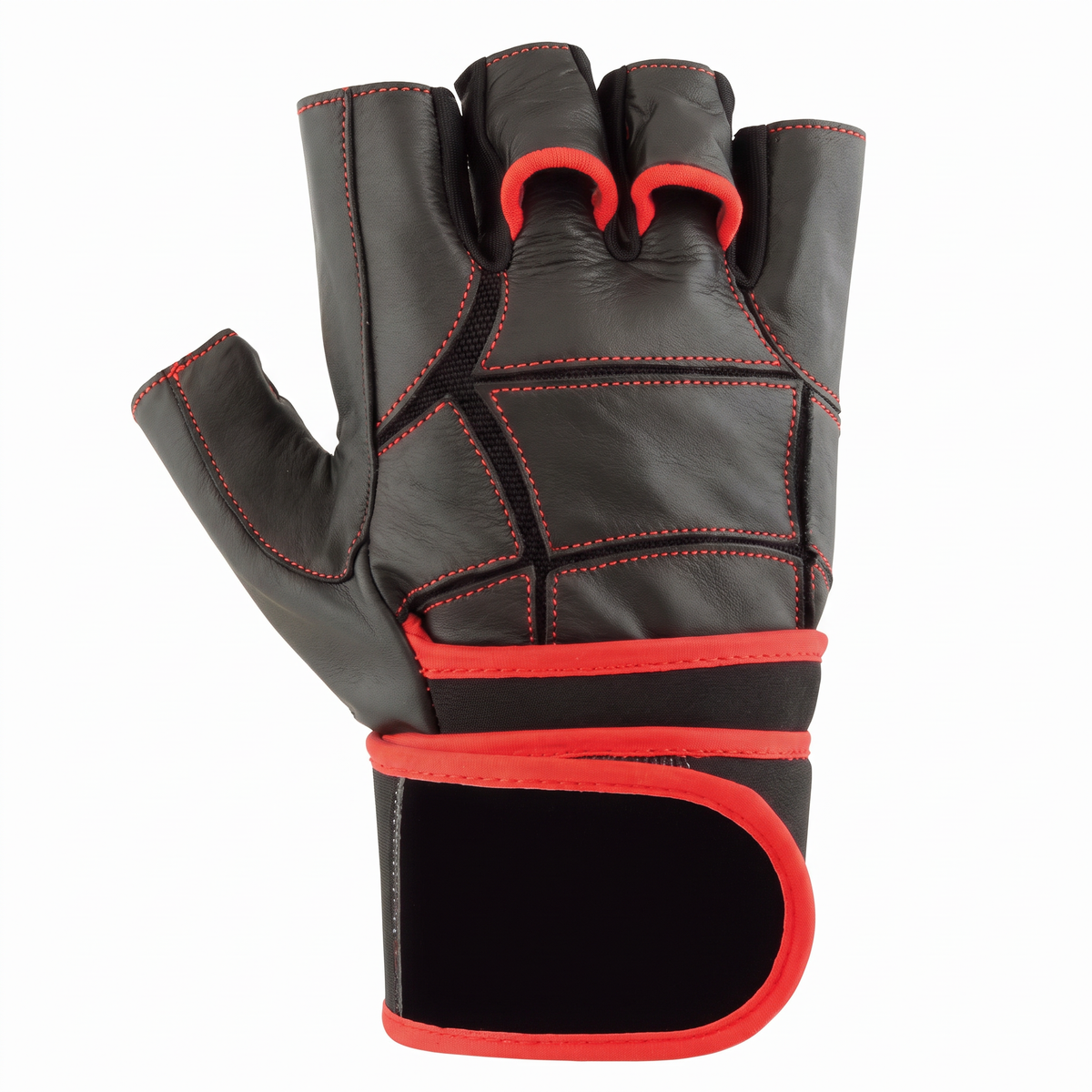 Murbie Iron I6 weightlifting glove with red trim and wrist wrap