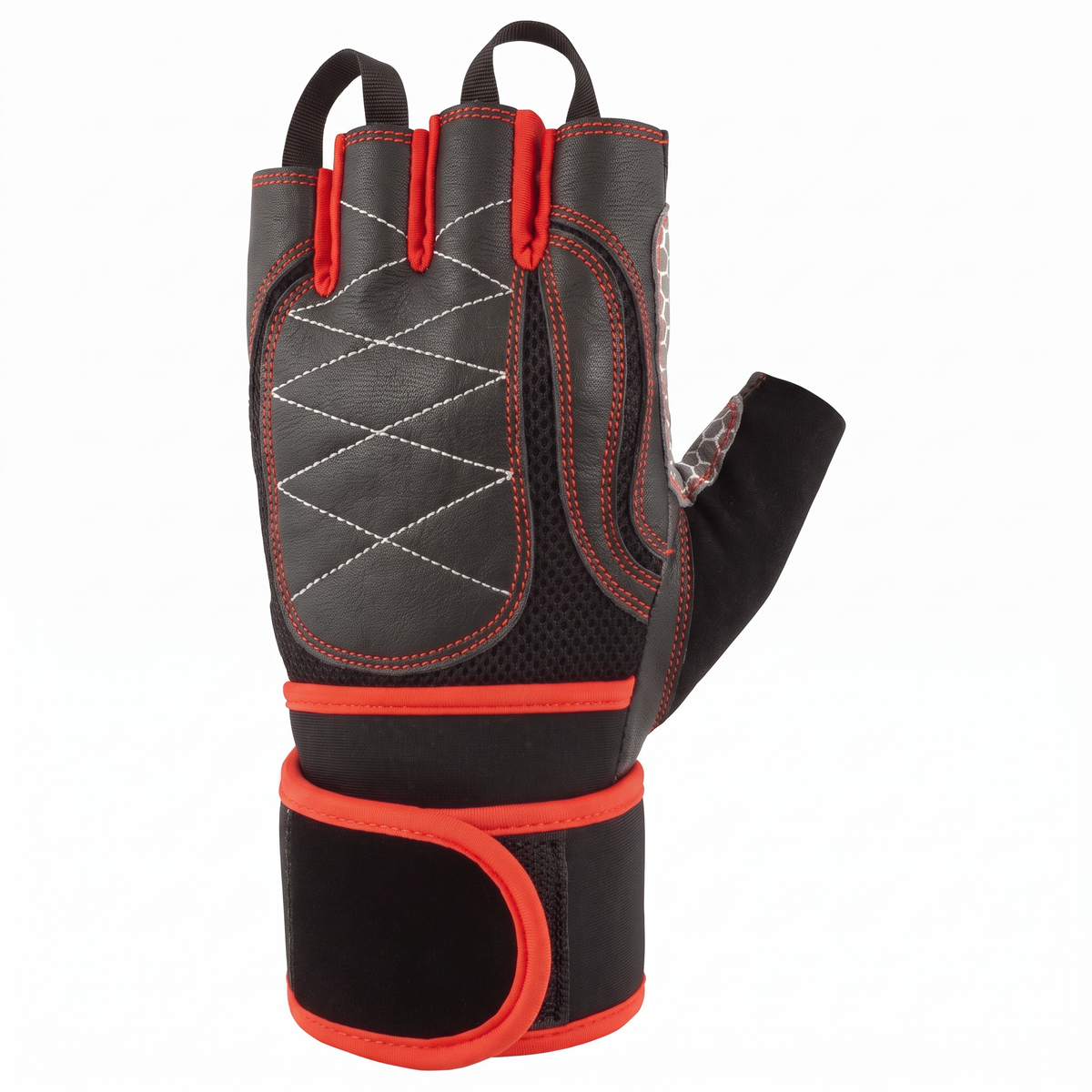 Murbie Iron I7 weightlifting glove with red stitching and cross-stitched padded back