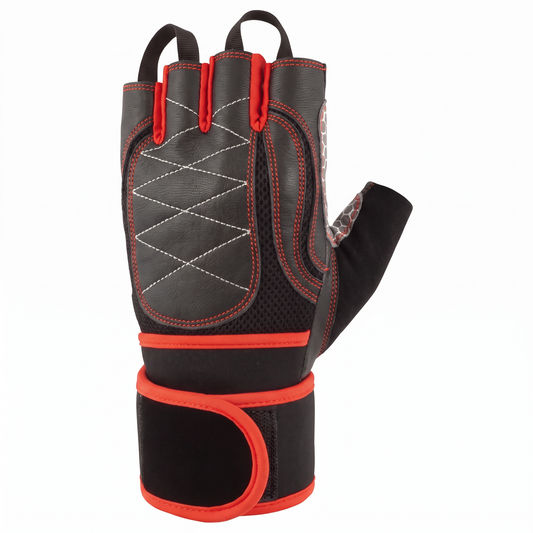 Murbie Iron I7 weightlifting glove with red stitching and cross-stitched padded back