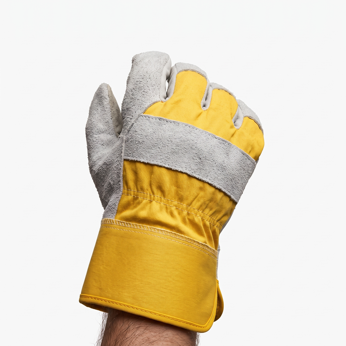 Hand wearing the Murbie Haul L1 leather work gloves at work