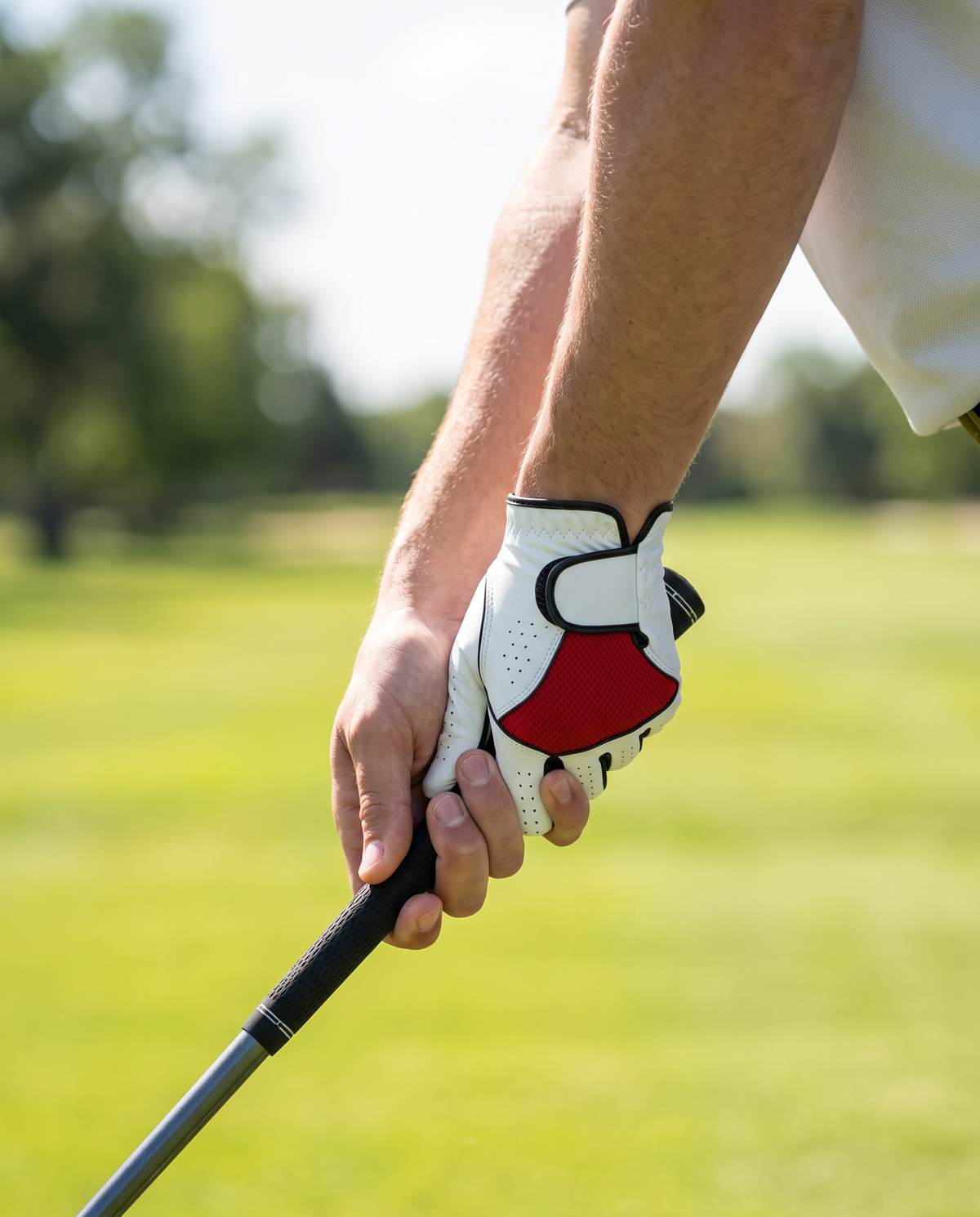 Golfer gripping a driver wearing the Murbie golf glove